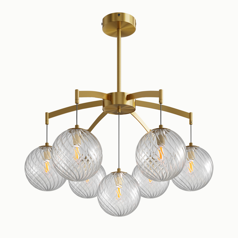 Modern Luxury Brass Multi-Lamp Head Round Glass Double Chandelier