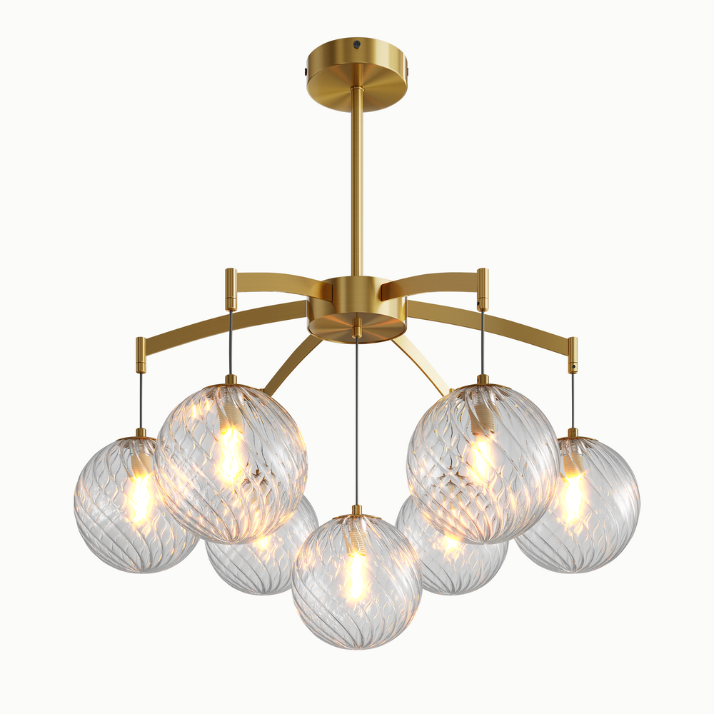 Modern Luxury Brass Multi-Lamp Head Round Glass Double Chandelier