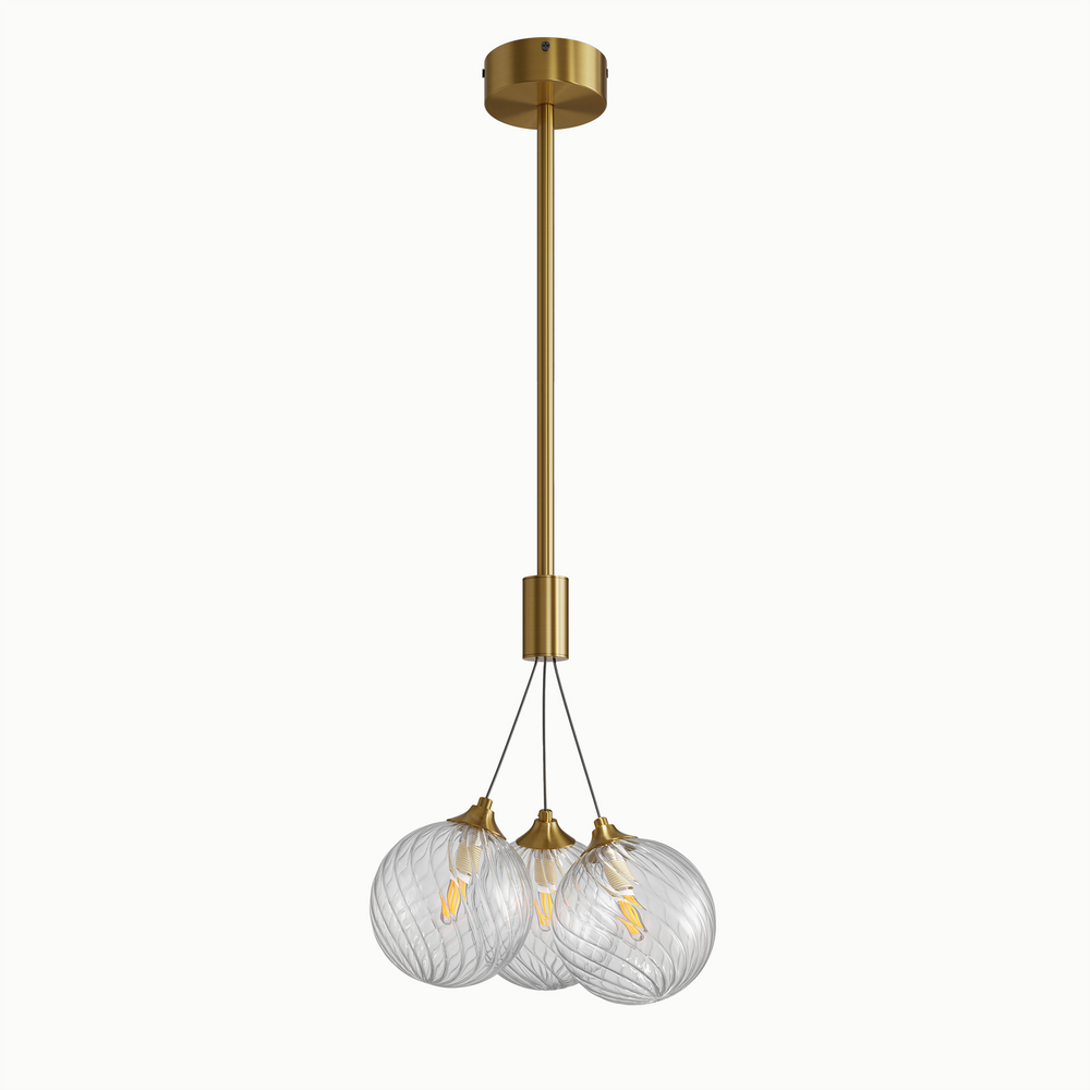 Brass Round Multi-Lamp Head Water Ripple Glass Ball Pendant Light