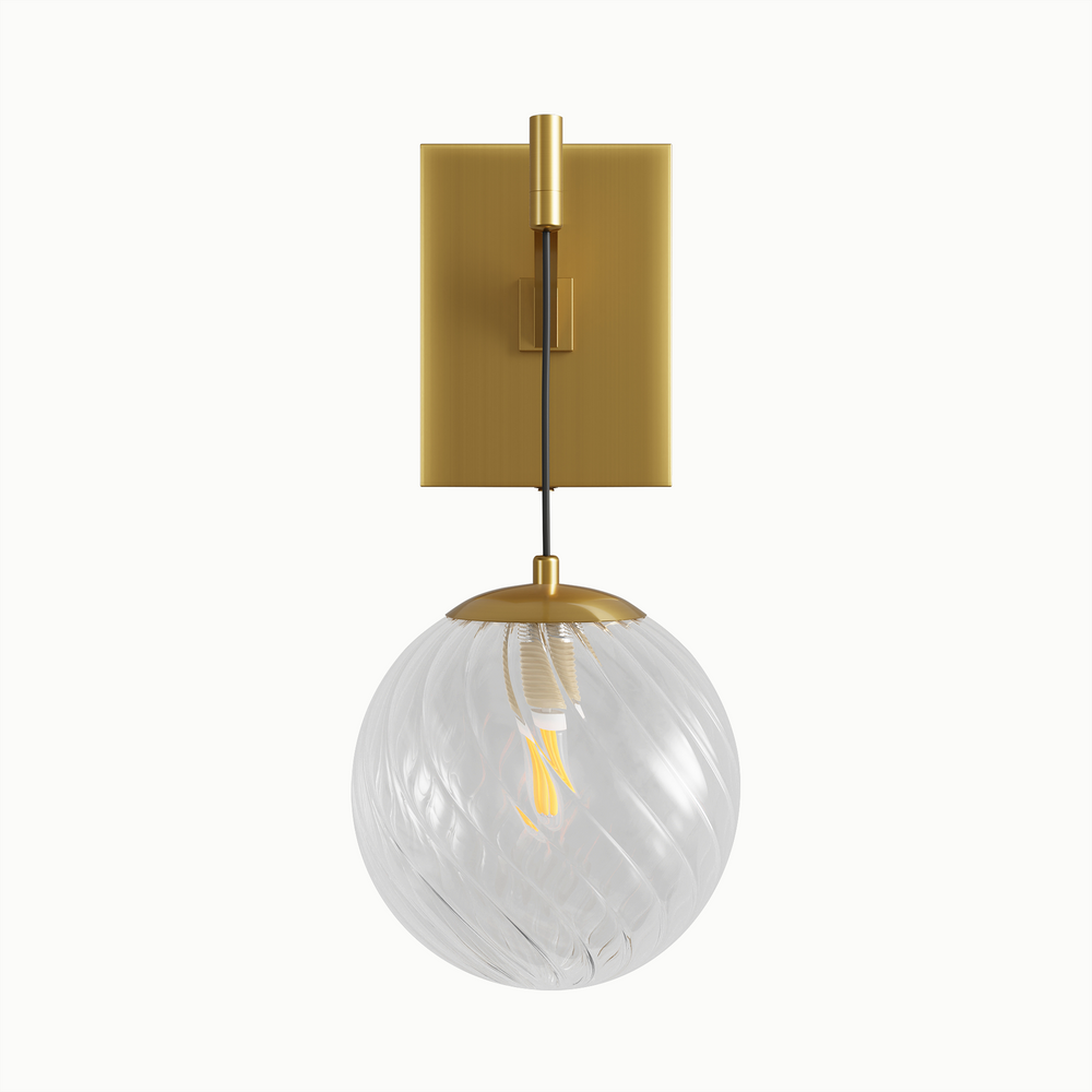 Retro Nordic Wind Brass Round Water Ripple Glass Wall Sconce