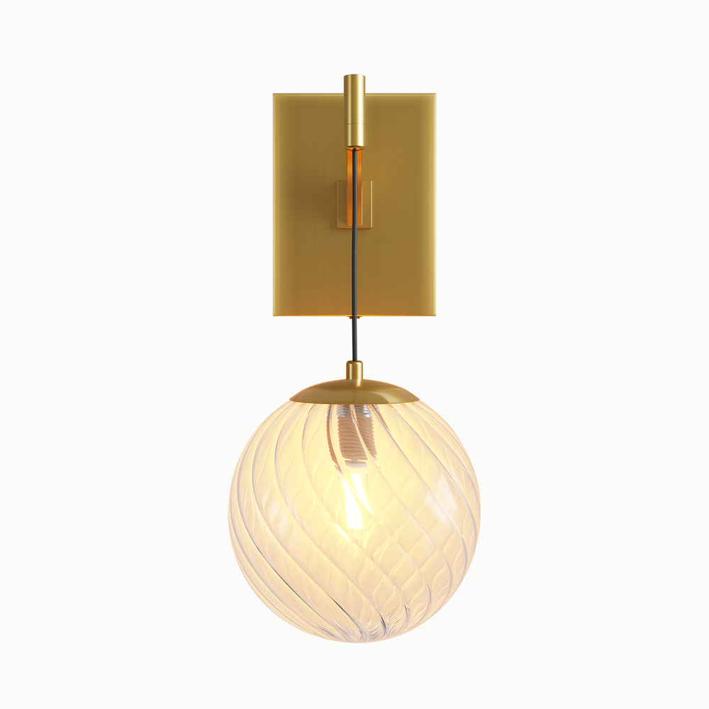 Retro Nordic Wind Brass Round Water Ripple Glass Wall Sconce