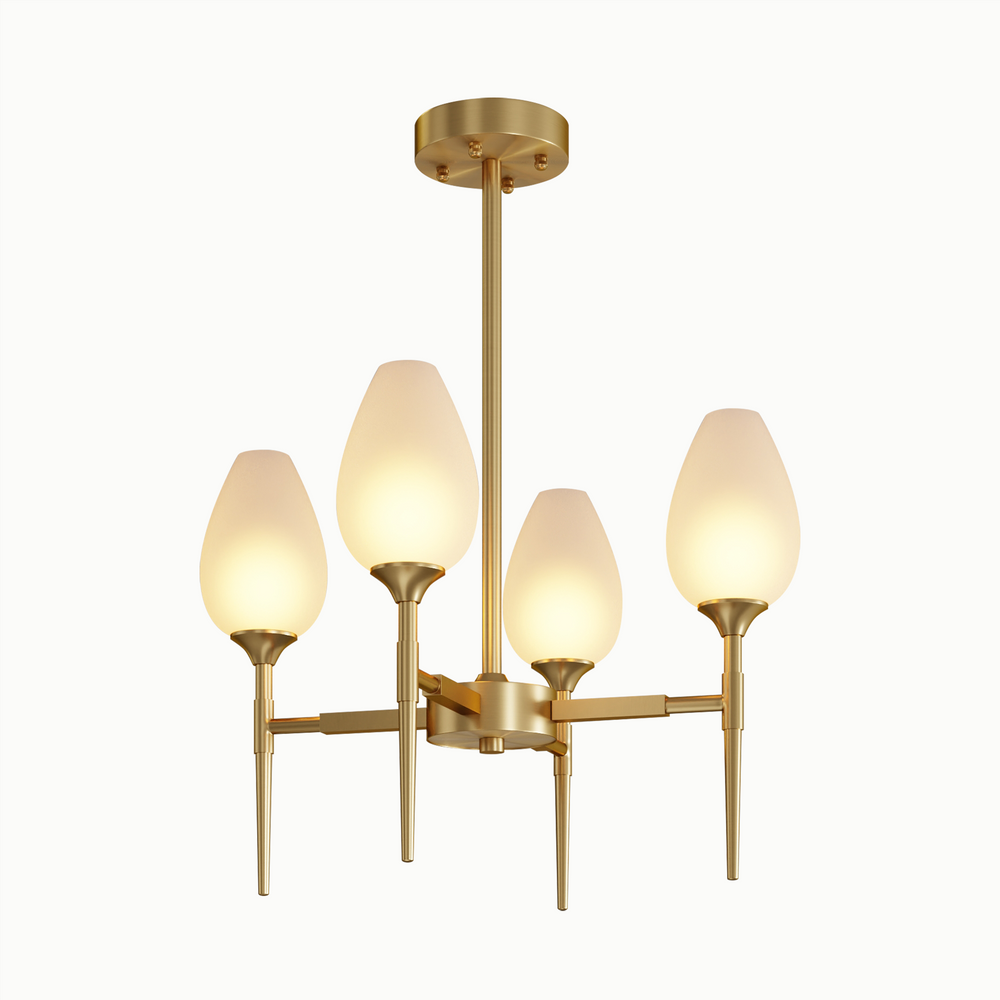 Floral-Shaped Multi-Head Frosted Round Glass Chandelier