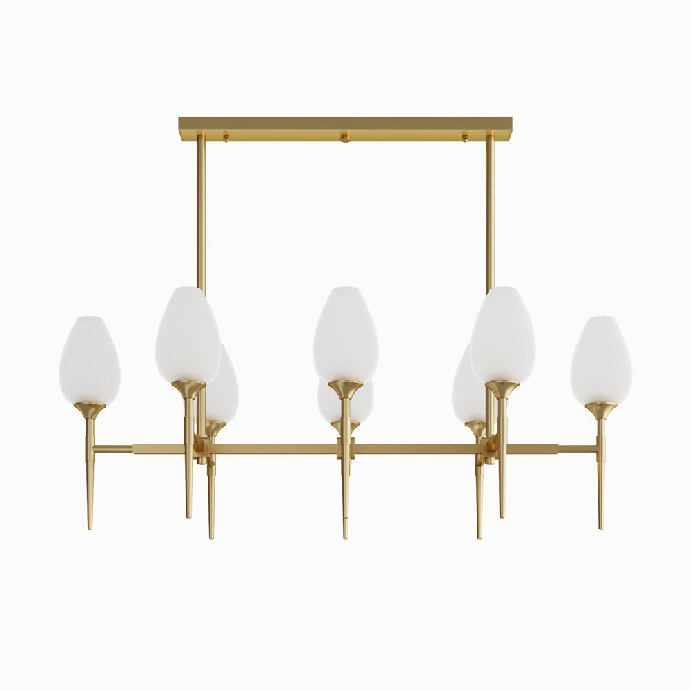 Floral-Shaped Multi-Head Frosted Linear Glass Chandelier