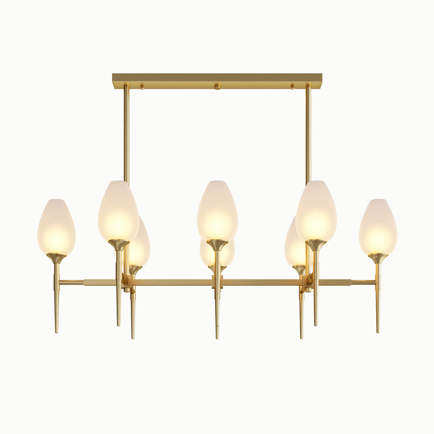 Floral-Shaped Multi-Head Frosted Linear Glass Chandelier