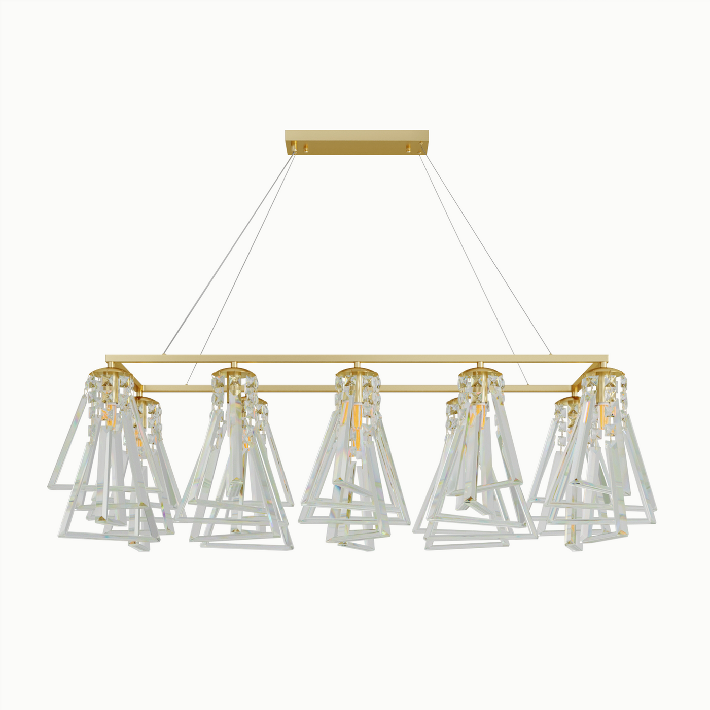 Geometric Line Pyramid Brass Crystal Rectangle Chandelier