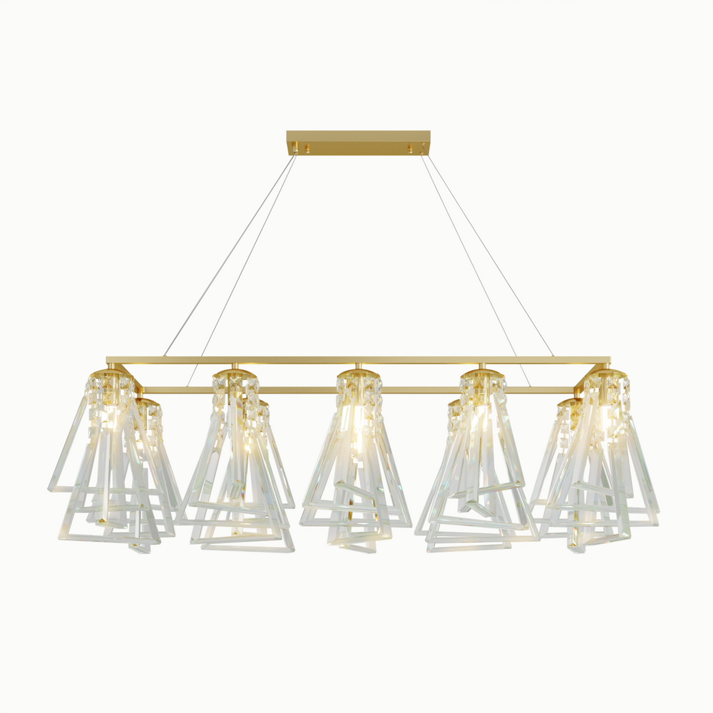 Geometric Line Pyramid Brass Crystal Rectangle Chandelier