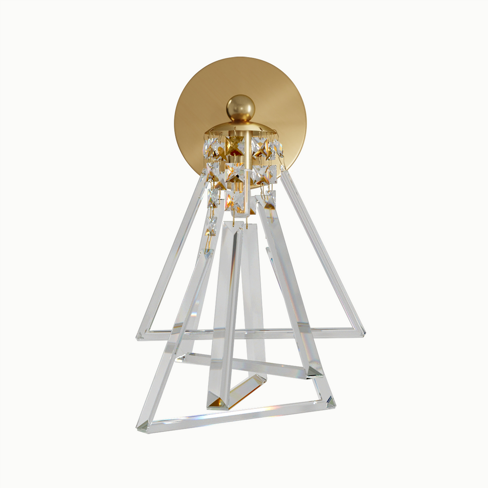 Geometric Triangular Line Pyramid Brass Crystal Wall Sconce