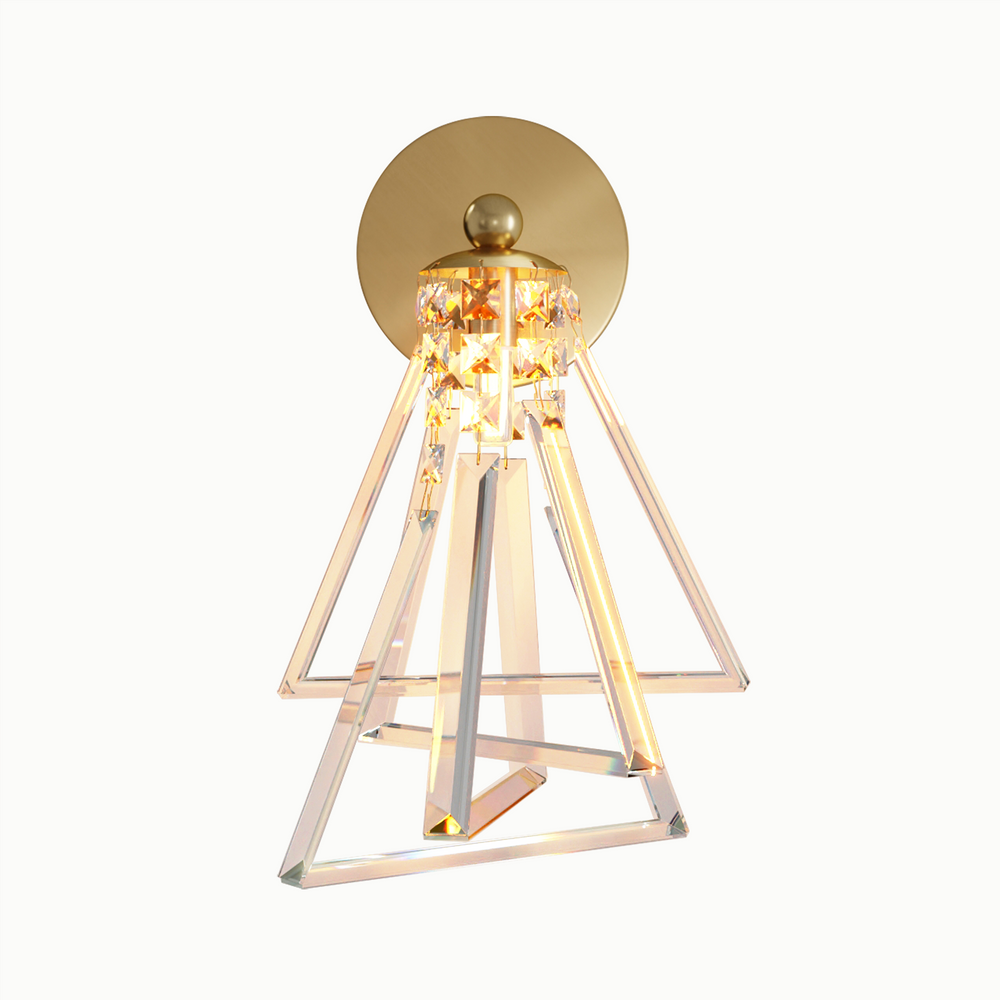 Geometric Triangular Line Pyramid Brass Crystal Wall Sconce