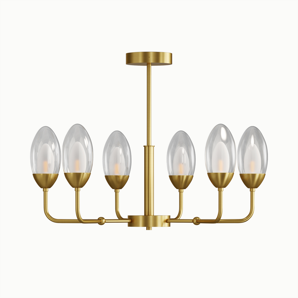 Vintage Brass Egg-Shaped Glass Chandelier