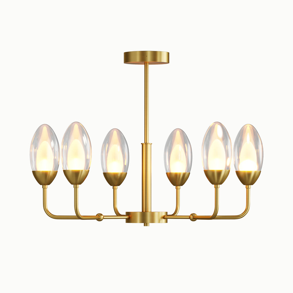 Vintage Brass Egg-Shaped Glass Chandelier