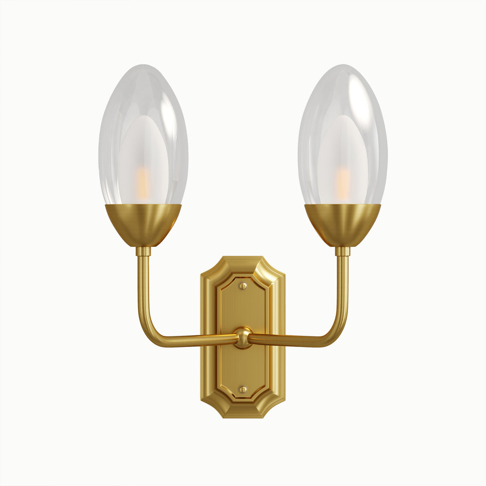Brass Double Head Oval Egg Type Glass Wall Sconce