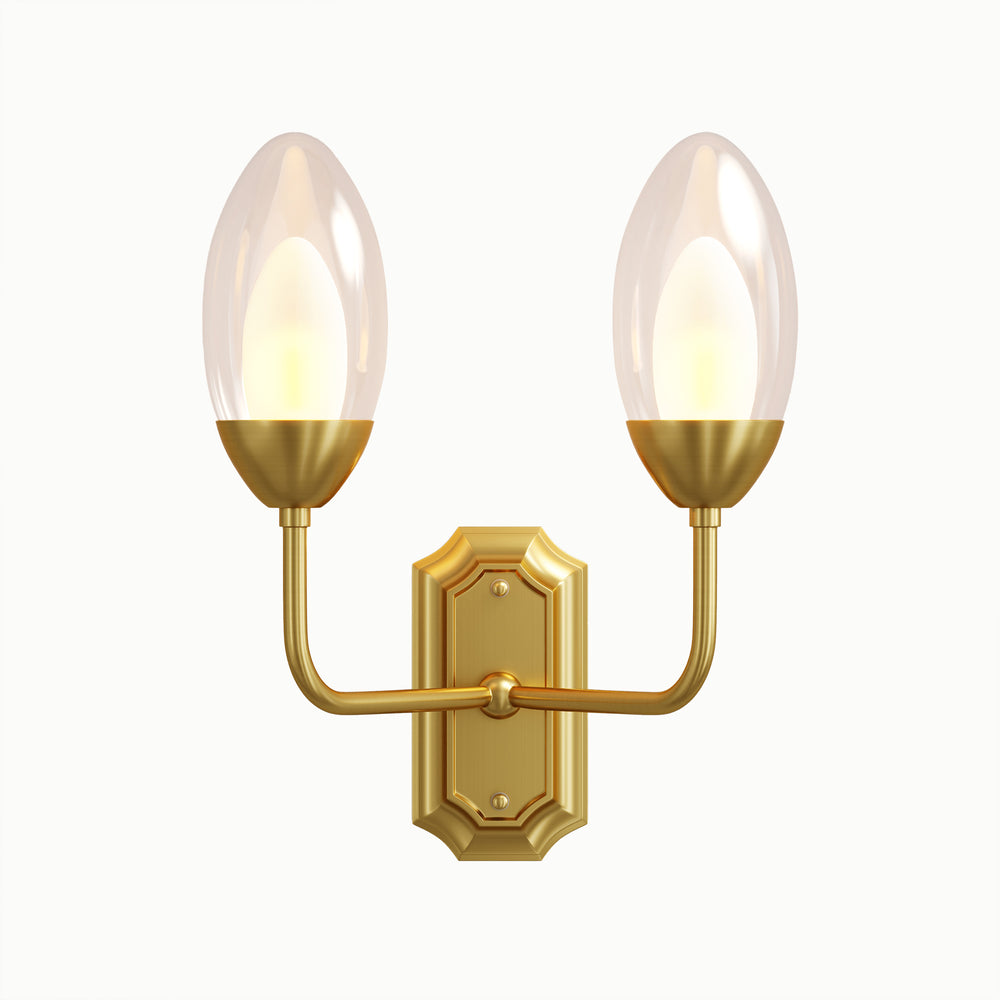 Brass Double Head Oval Egg Type Glass Wall Sconce
