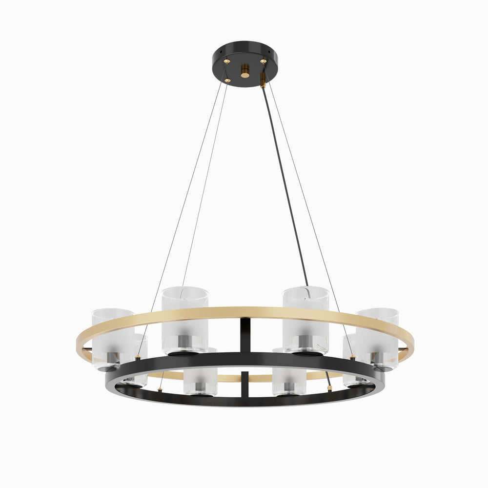 Black Gold Double Ring Brass Candle Shaped Glass Chandelier