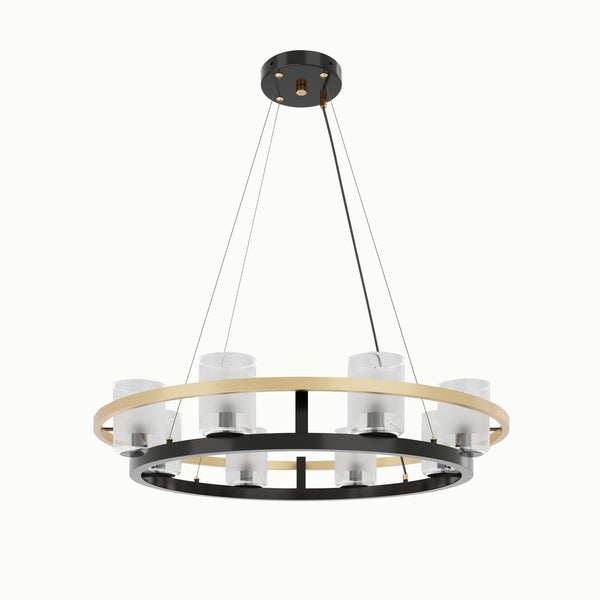 Black Gold Double Ring Brass Candle Shaped Glass Chandelier
