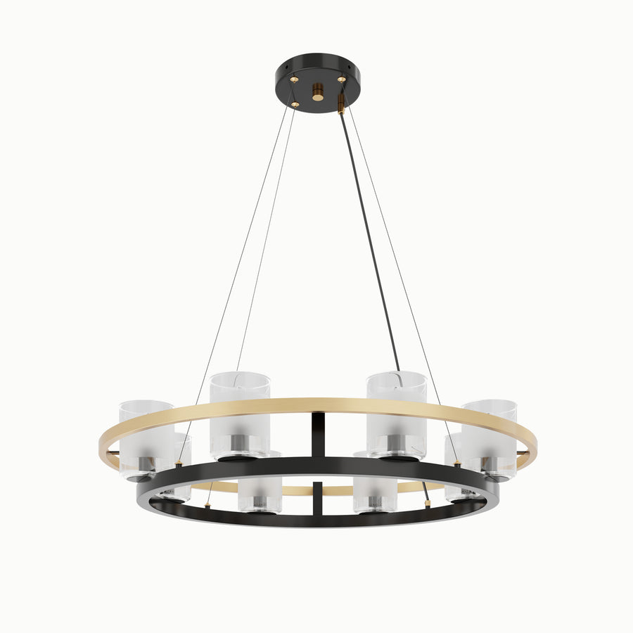 Black Gold Double Ring Brass Candle Shaped Glass Chandelier