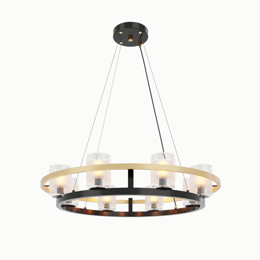 Black Gold Double Ring Brass Candle Shaped Glass Chandelier