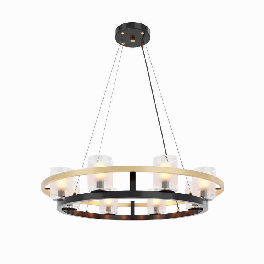 Black Gold Double Ring Brass Candle Shaped Glass Chandelier