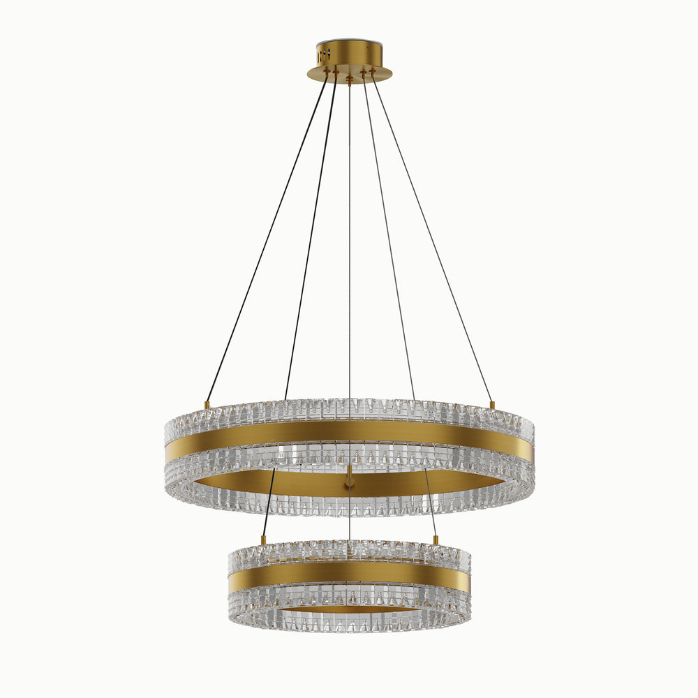 Minimalist Ring Up Down Luminous Stone Pattern Acrylic Led 2-Circle Chandelier