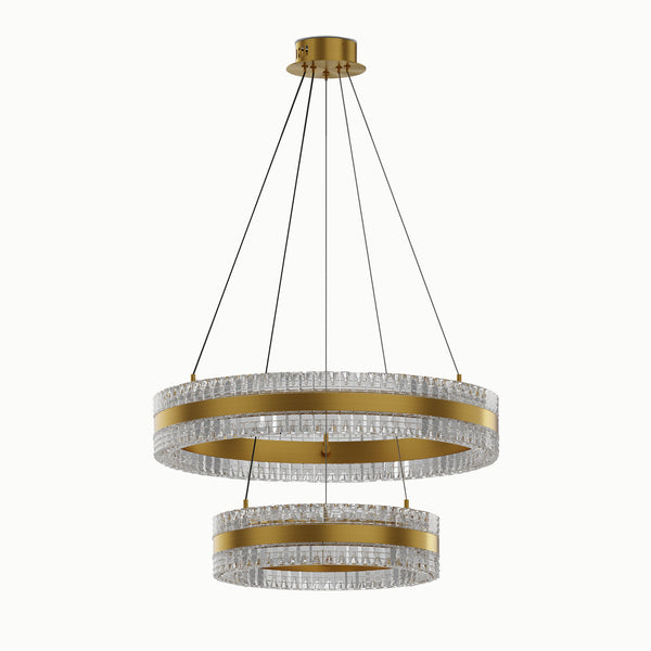 Minimalist Ring Up Down Luminous Stone Pattern Acrylic Led 2-Circle Chandelier