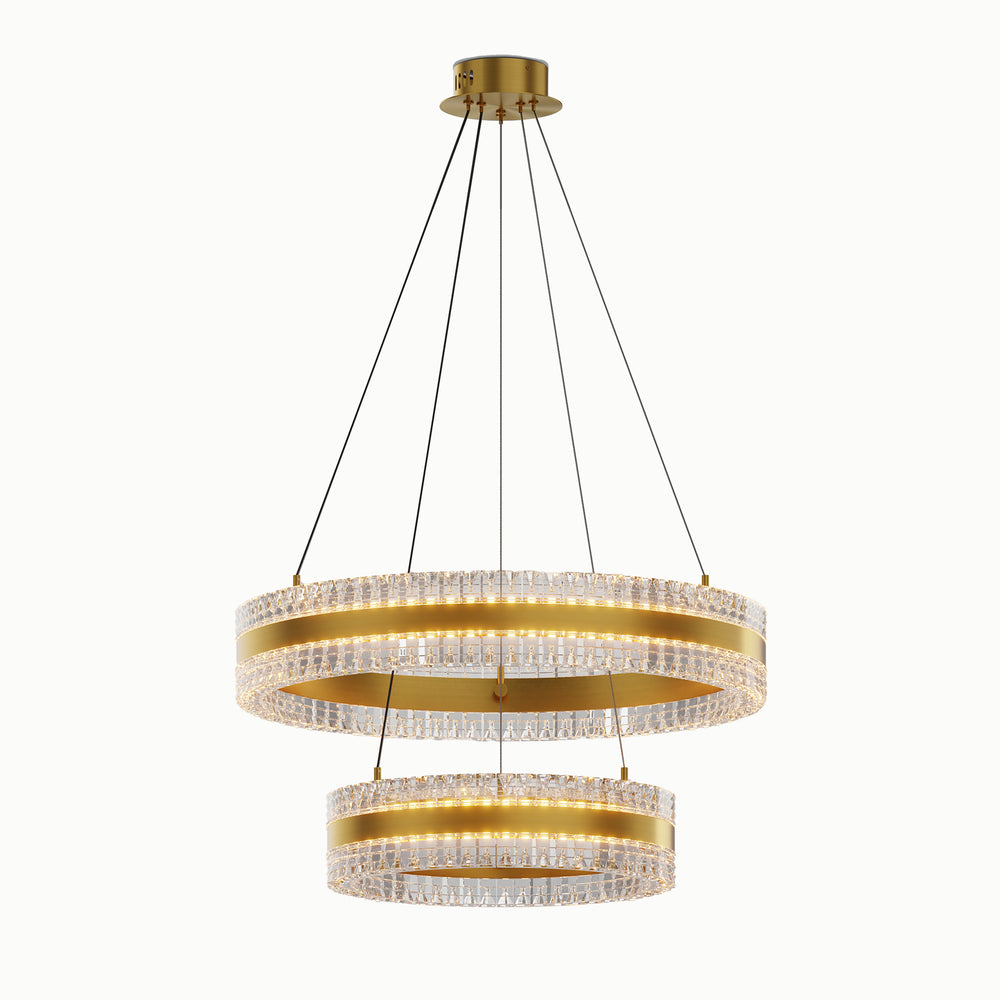 Minimalist Ring Up Down Luminous Stone Pattern Acrylic Led 2-Circle Chandelier