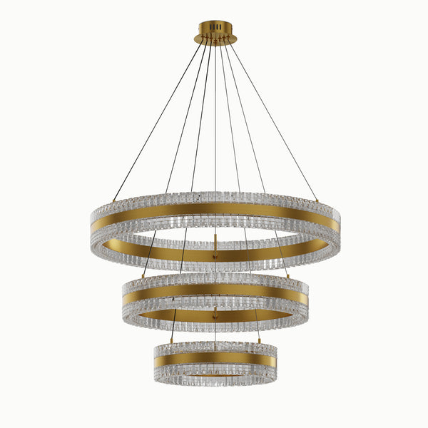 Minimalist Ring Up Down Luminous Stone Pattern Acrylic Led 3-Circle Chandelier