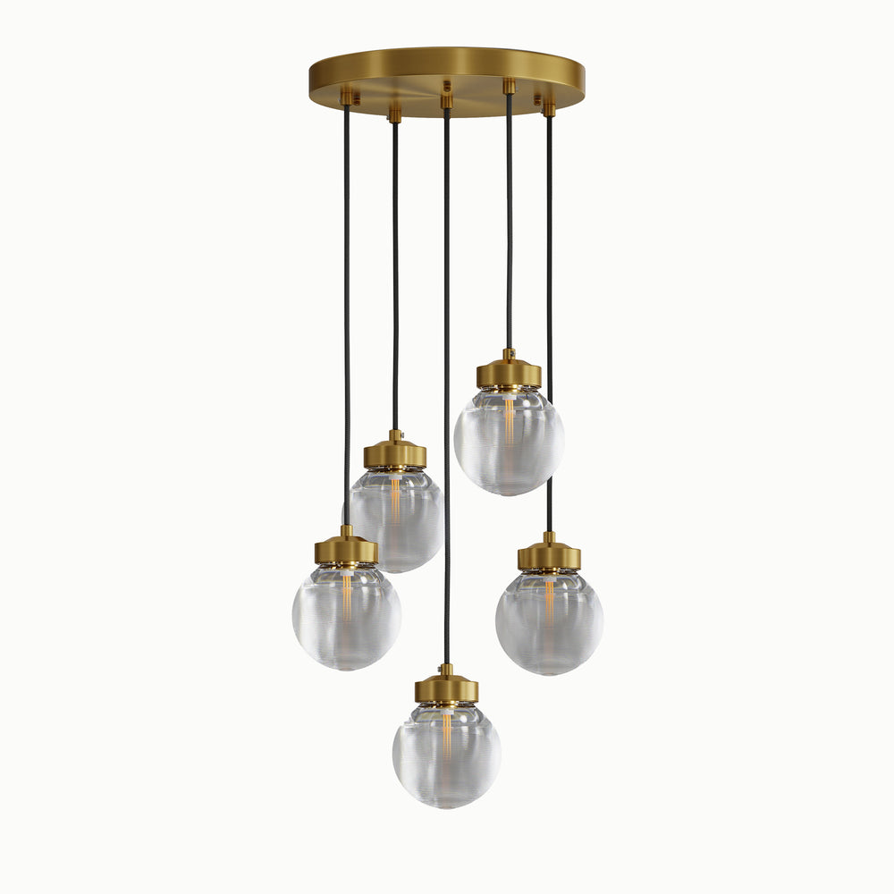 Brass Glass Grain Round Multi-Ball Chandelier