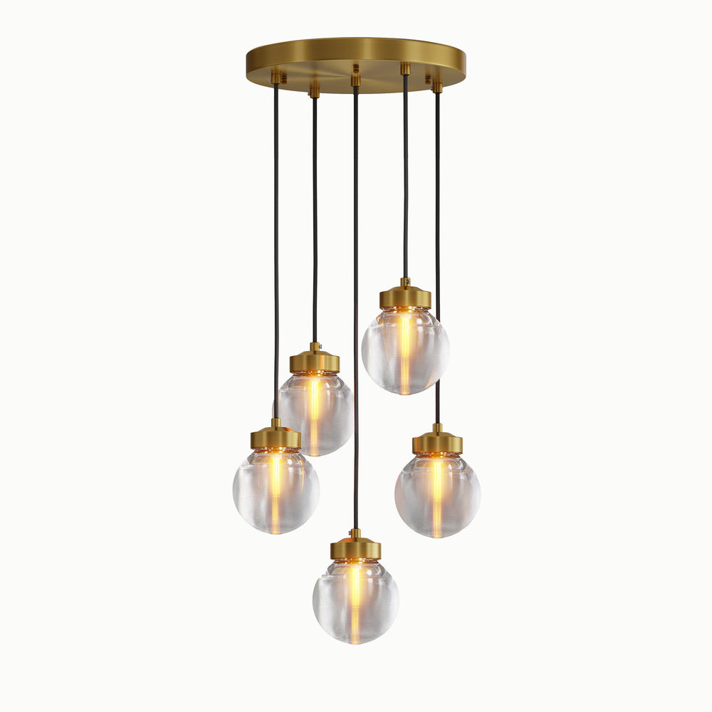 Brass Glass Grain Round Multi-Ball Chandelier
