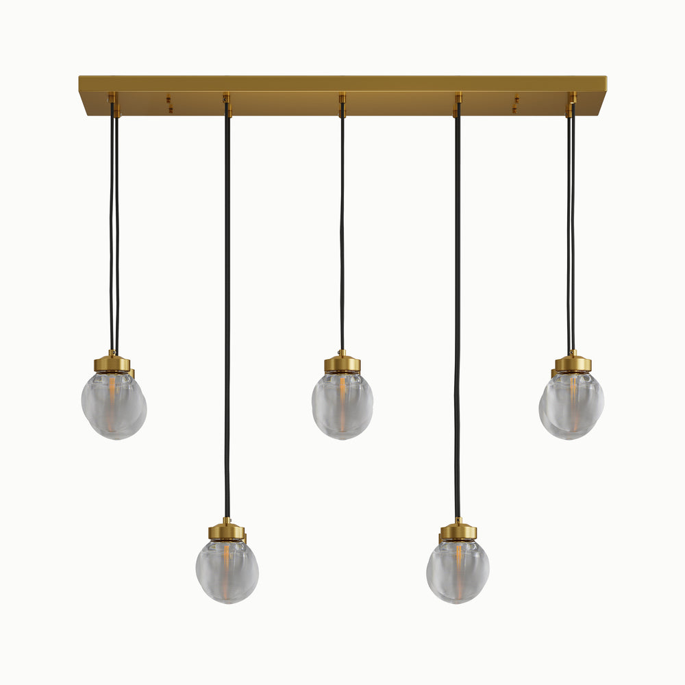 Brass Glass Grain Rectangular Multi-Ball Chandelier