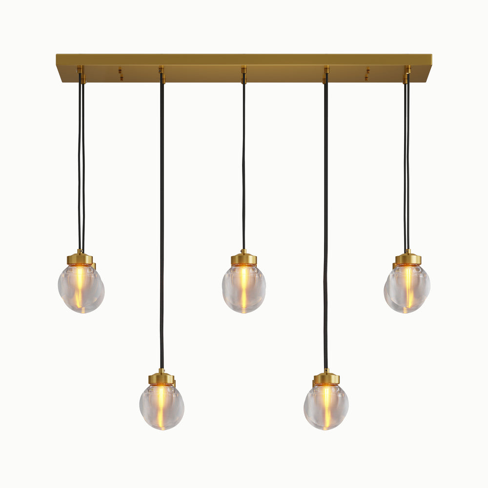 Brass Glass Grain Rectangular Multi-Ball Chandelier