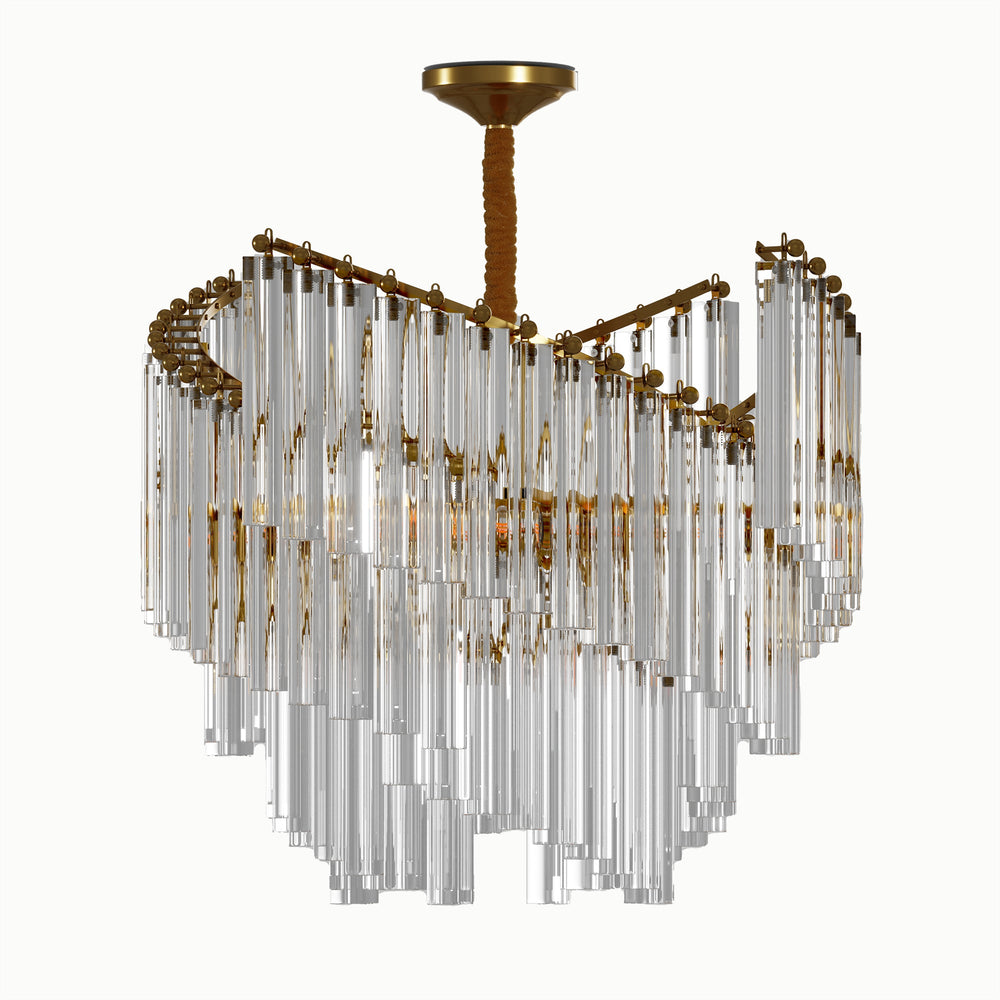 Gold Spiral Strip Triangular Crystal Chandelier