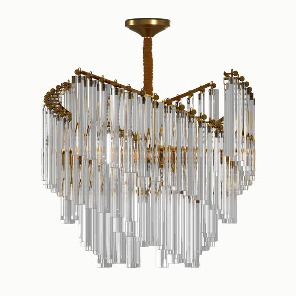 Gold Spiral Strip Triangular Crystal Chandelier