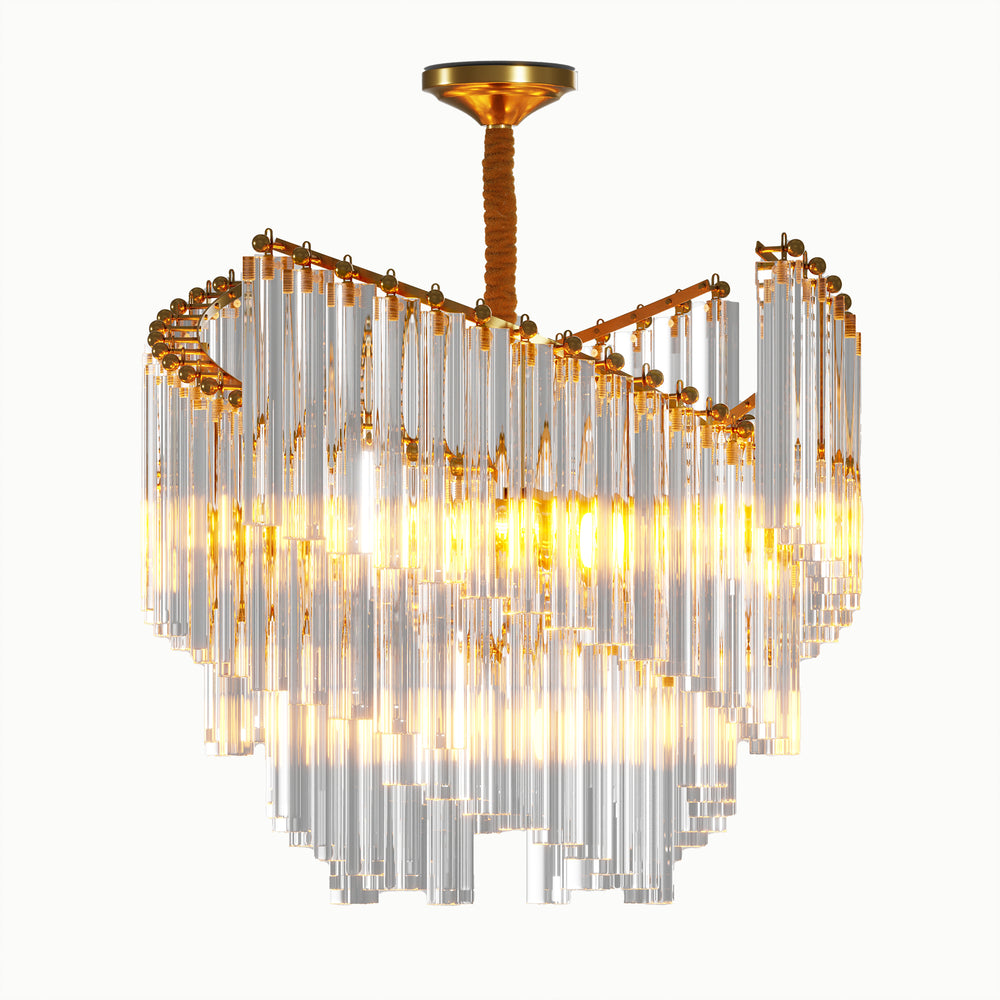 Gold Spiral Strip Triangular Crystal Chandelier