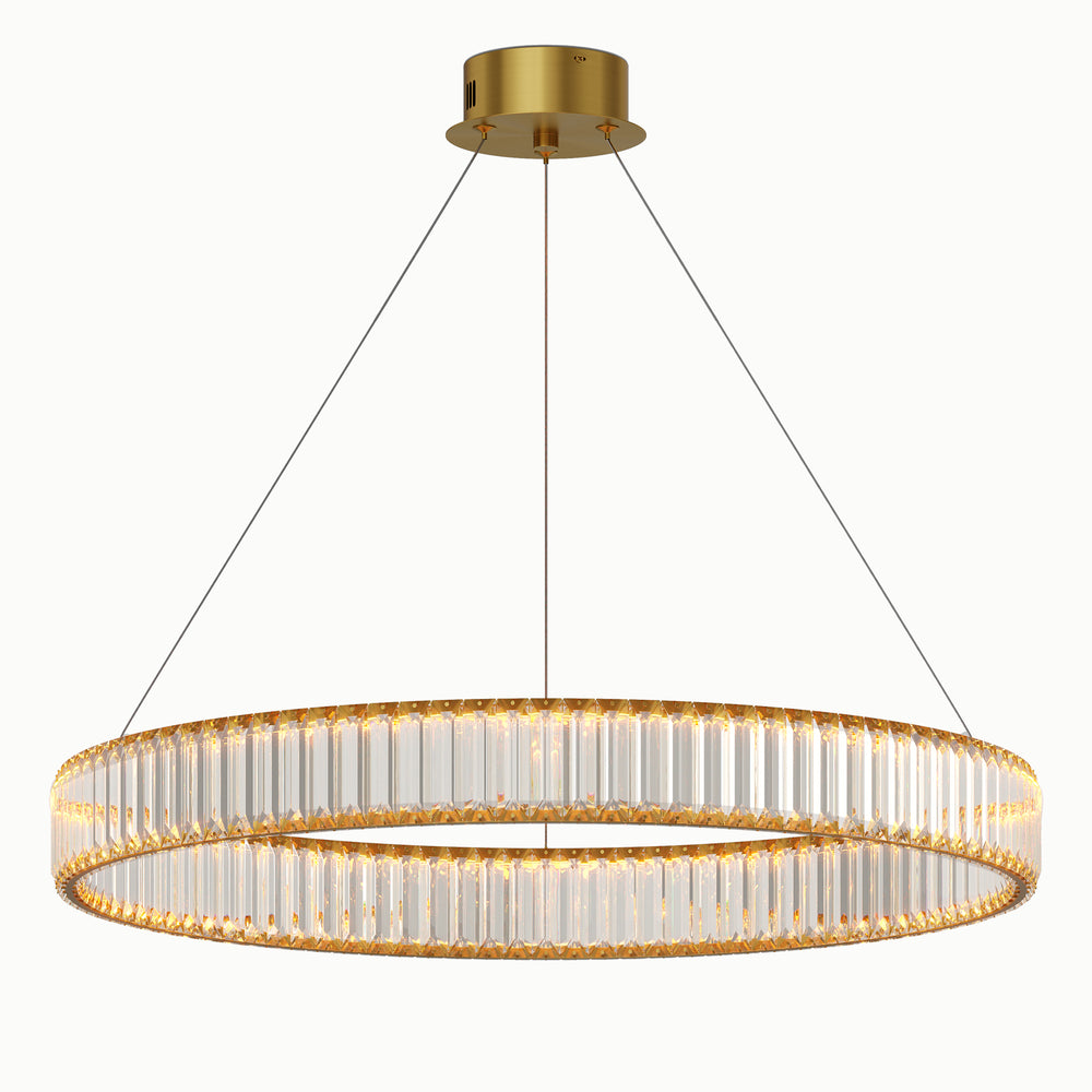 Led Three-Color Adjustable Ring Crystal Chandelier