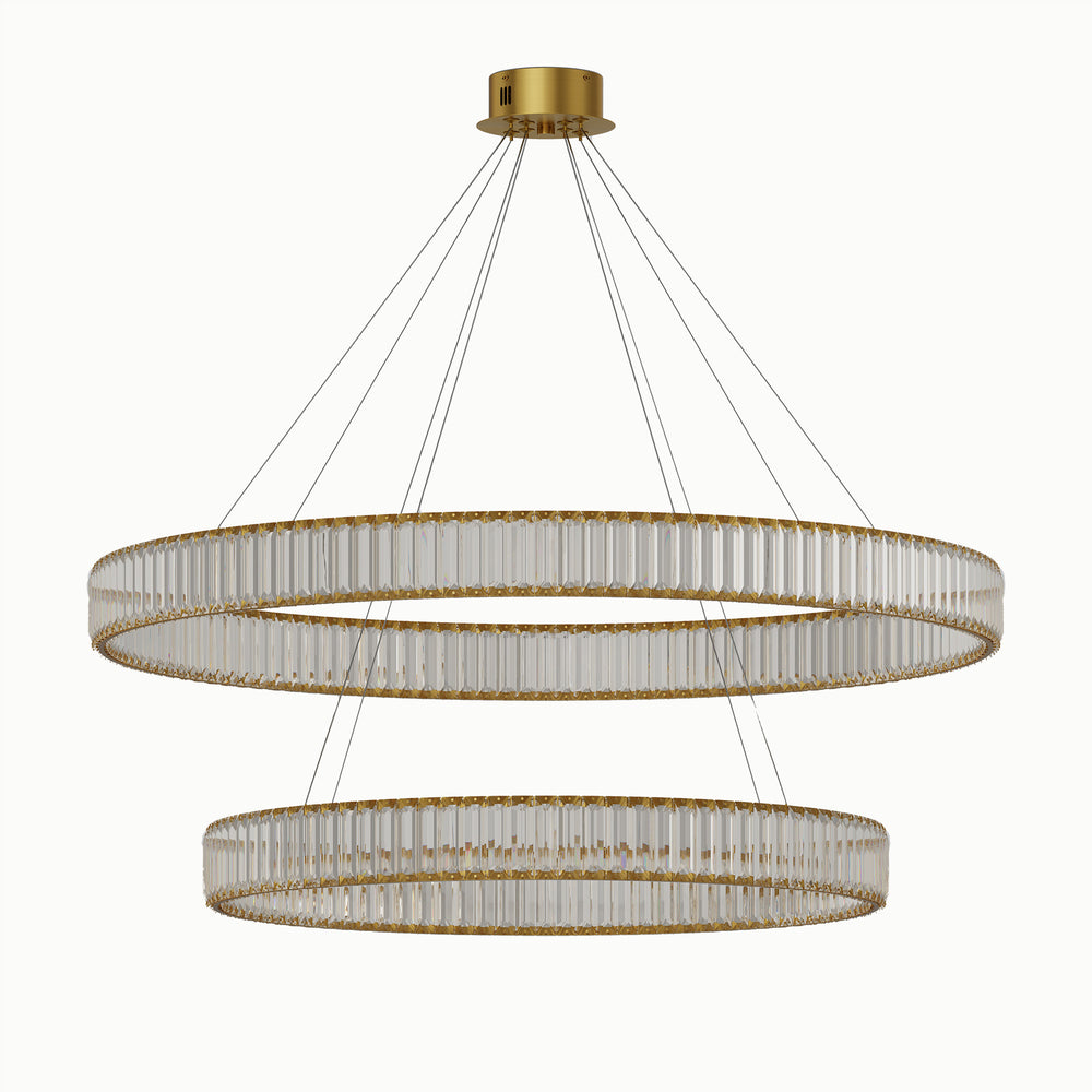 Led Three-Color Adjustable Ring Double-Layer 2-Circle Crystal Chandelier