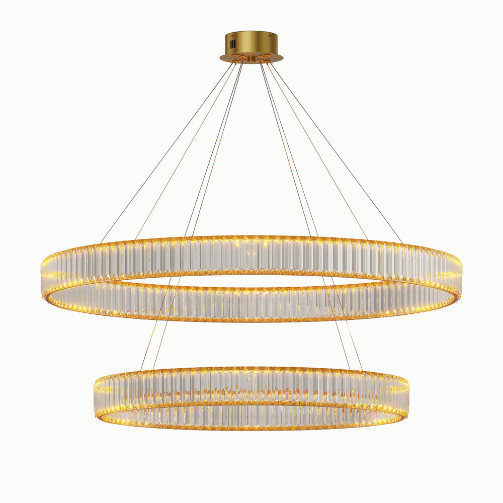 Led Three-Color Adjustable Ring Double-Layer 2-Circle Crystal Chandelier