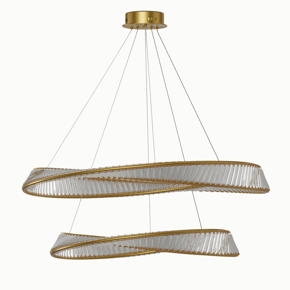 Led Adjustable Ring Twist Round Double Crystal 2-Layer Chandelier