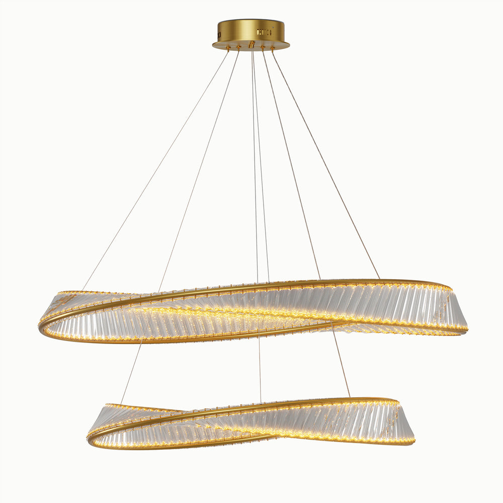 Led Adjustable Ring Twist Round Double Crystal 2-Layer Chandelier