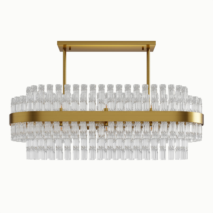 Rectangular Multi-Layer Water Ripple Glass Chandelier