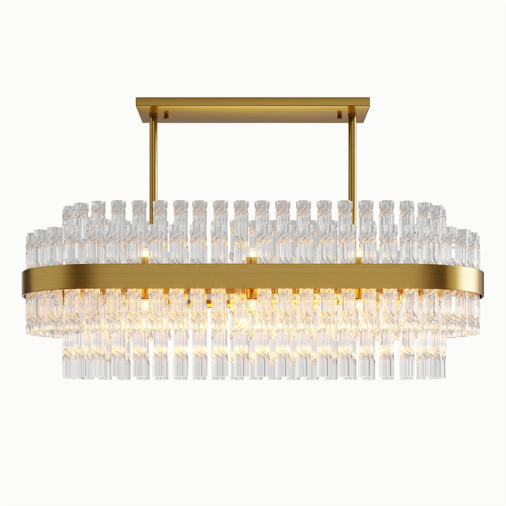 Rectangular Multi-Layer Water Ripple Glass Chandelier