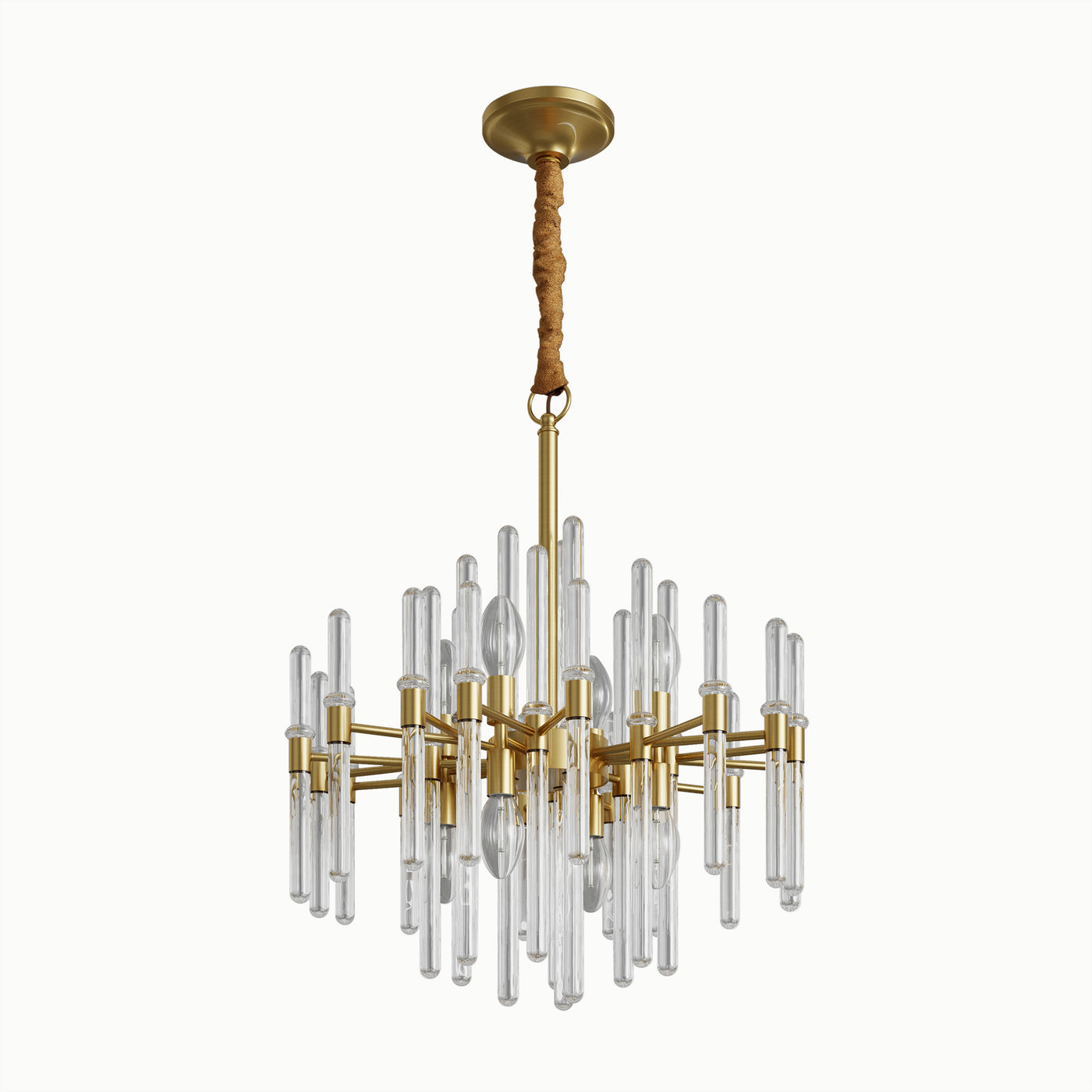 Vintage Round Brass Cylinder Glass Chandelier