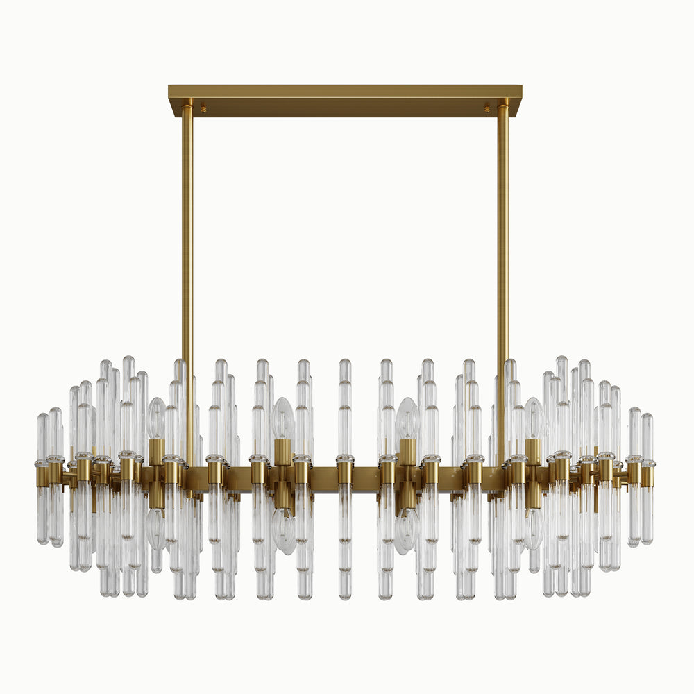 Vintage Rectangle Brass Cylinder Glass Chandelier