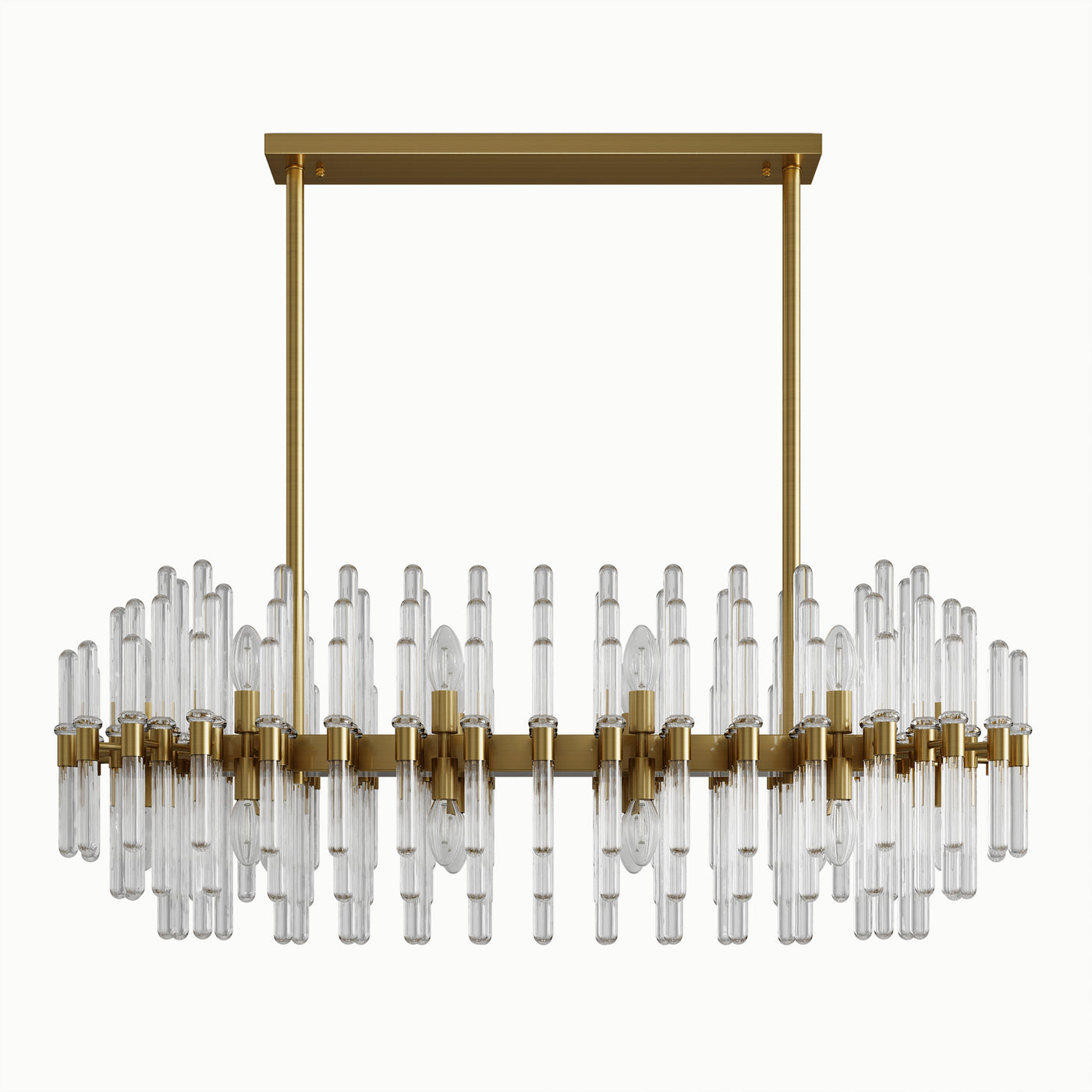 Vintage Rectangle Brass Cylinder Glass Chandelier