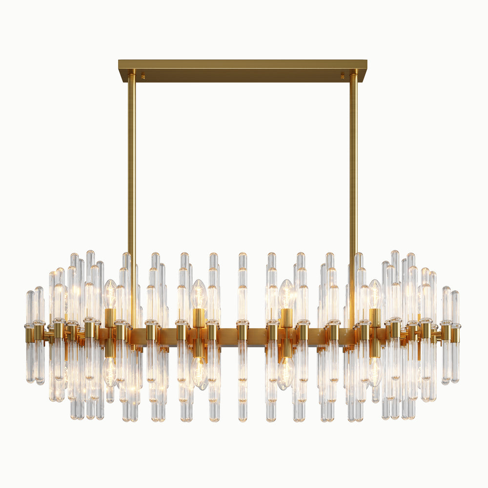 Vintage Rectangle Brass Cylinder Glass Chandelier