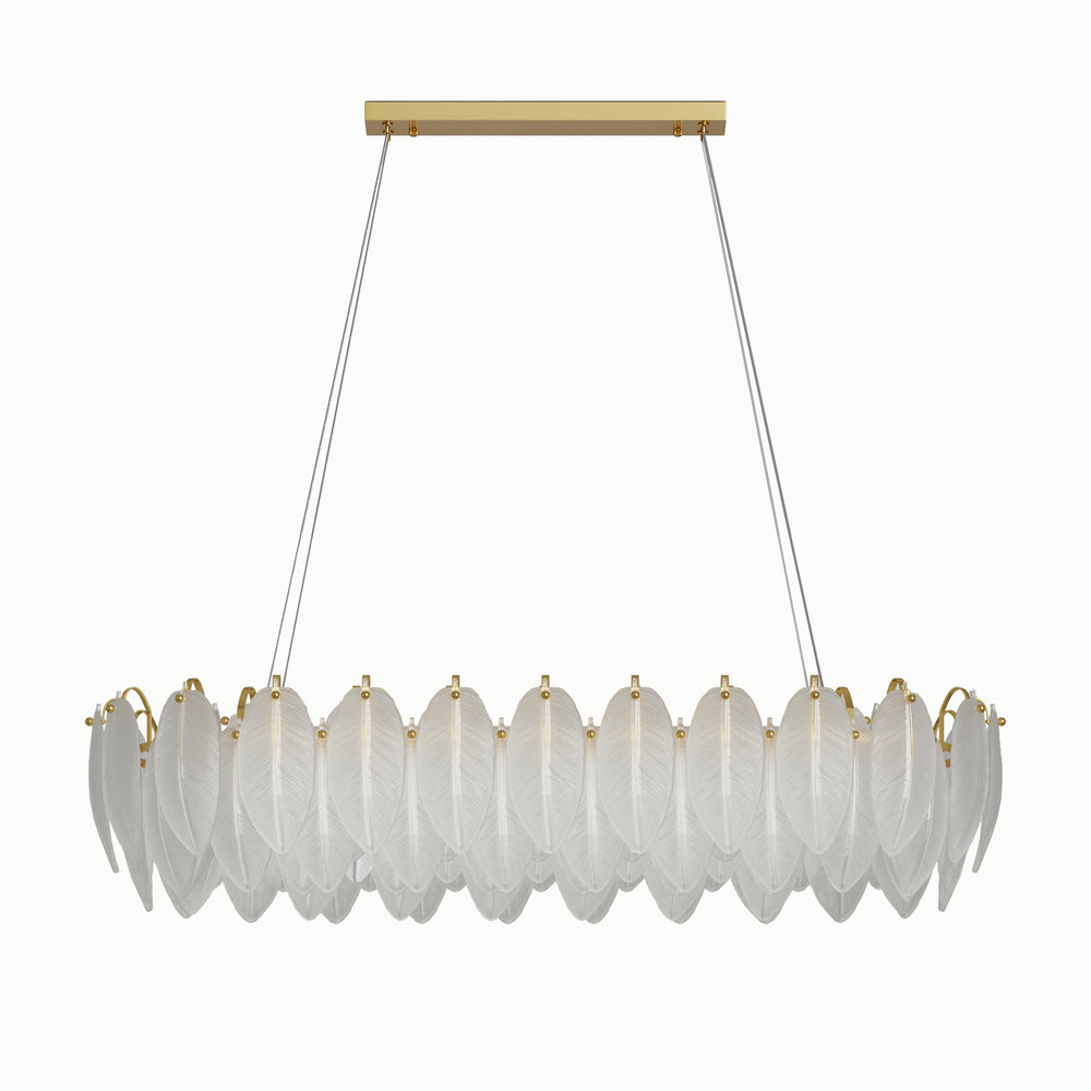 French Rectangular Frosted Leaf Glass Feather Chandelier