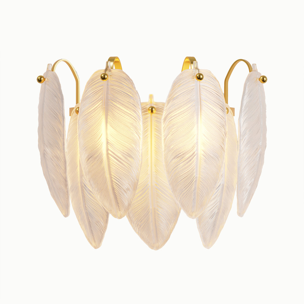 Brass Frosted Glass Feather Wall Sconces