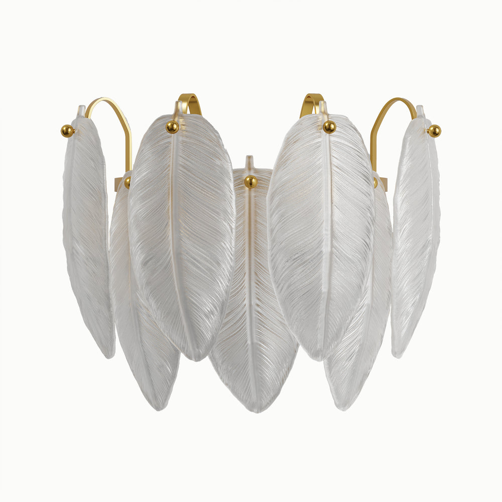 Brass Frosted Glass Feather Wall Sconces