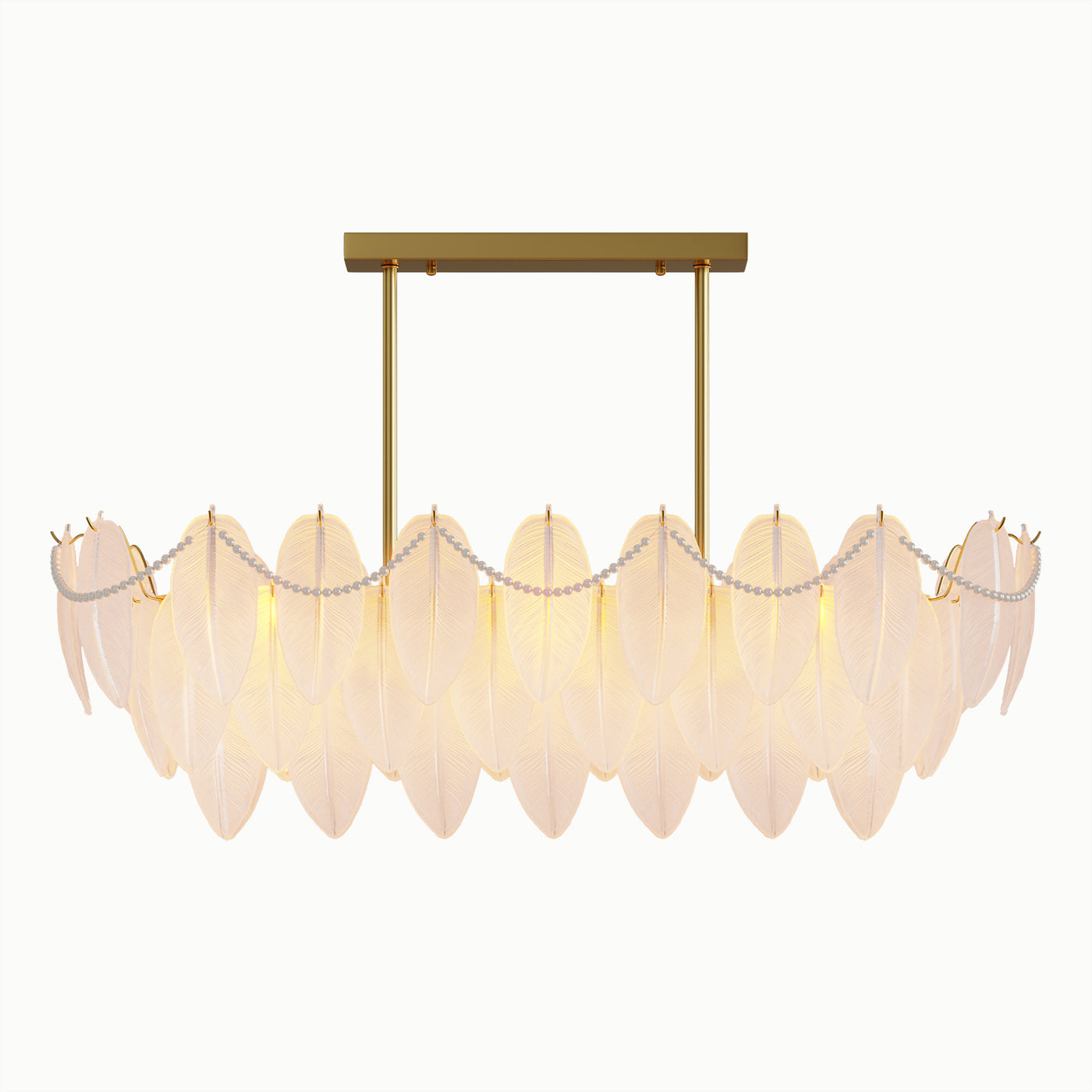 French Oval Side Hanging Pearl Surround Frosted Glass Multi-Layer Feather Chandelier