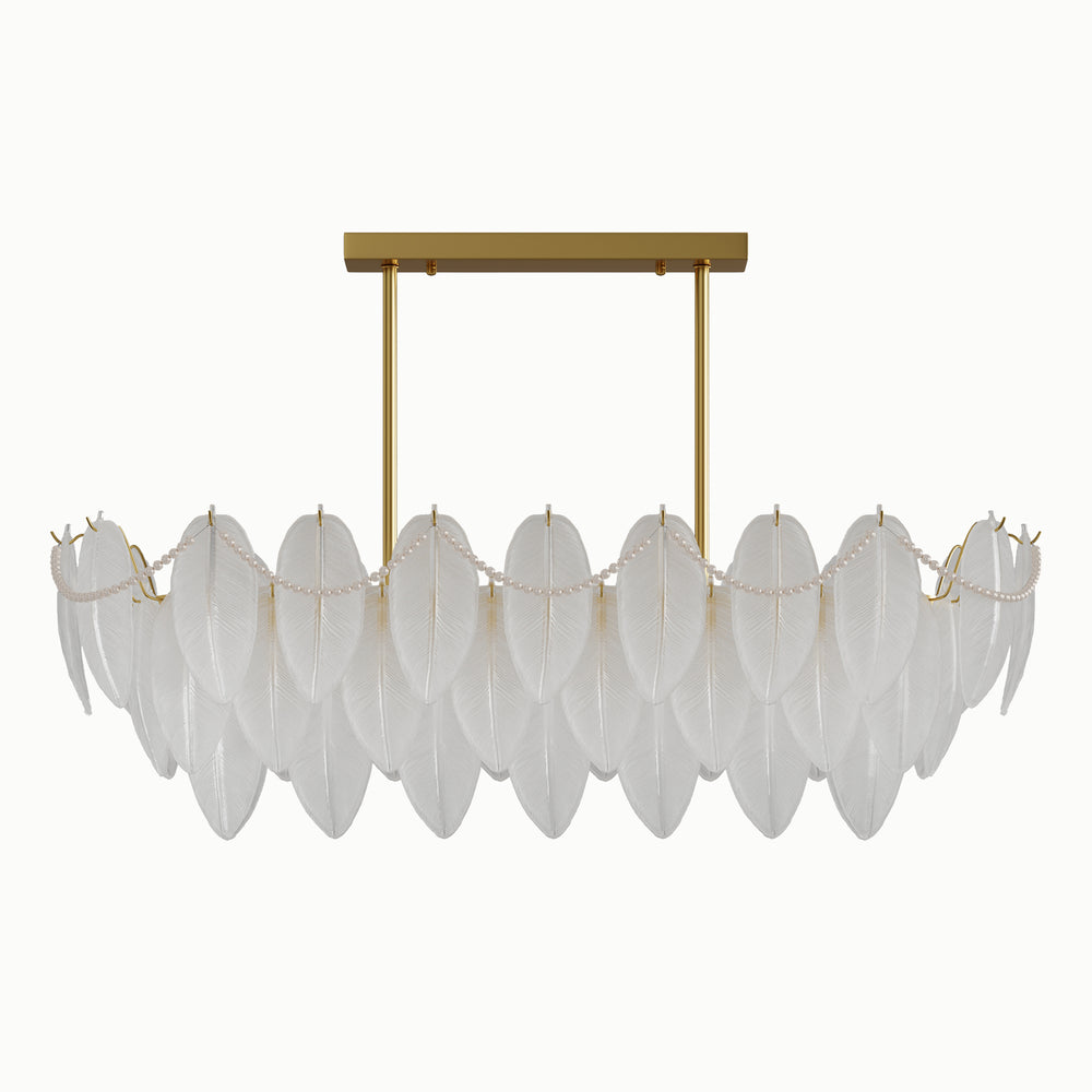French Oval Side Hanging Pearl Surround Frosted Glass Multi-Layer Feather Chandelier