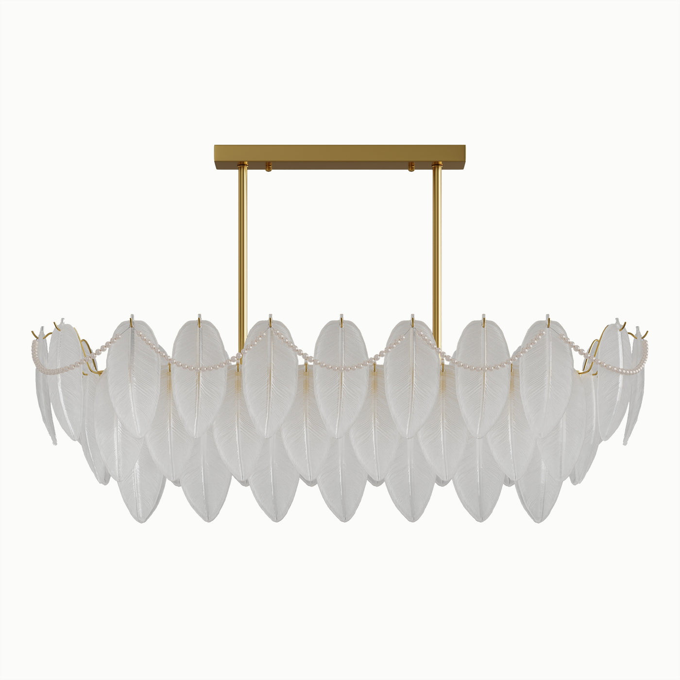 French Oval Side Hanging Pearl Surround Frosted Glass Multi-Layer Feather Chandelier