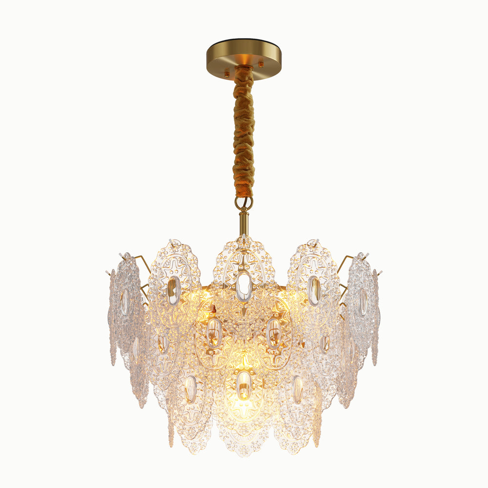 Round brass lace glass chandelier